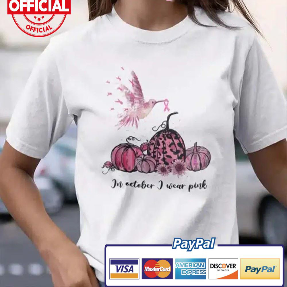 In October We Wear Pink Pumpkins Breast Cancer Dove Pink Bow shirt