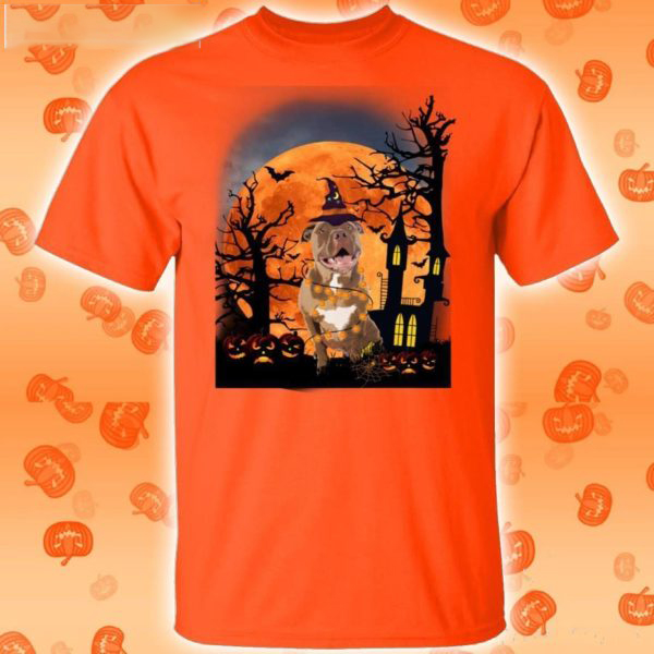 Pit Bull By The Halloween Moon Halloween SHIRT