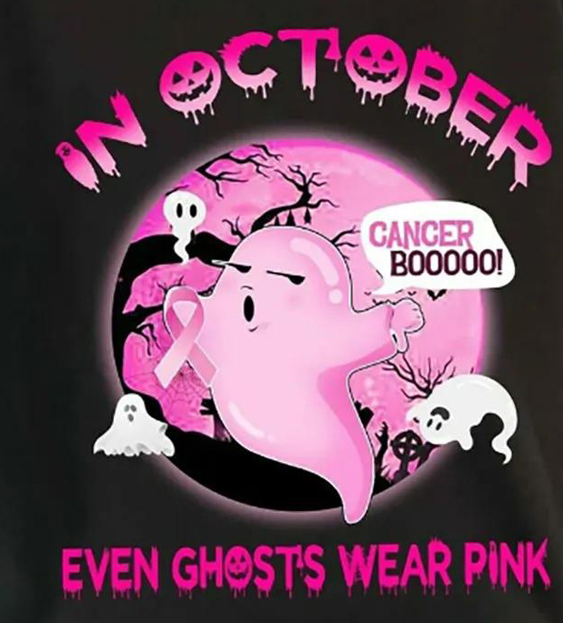 In October Even Ghosts Wear Pink Halloween Breast Cancer Awareness Pink Bow shirt