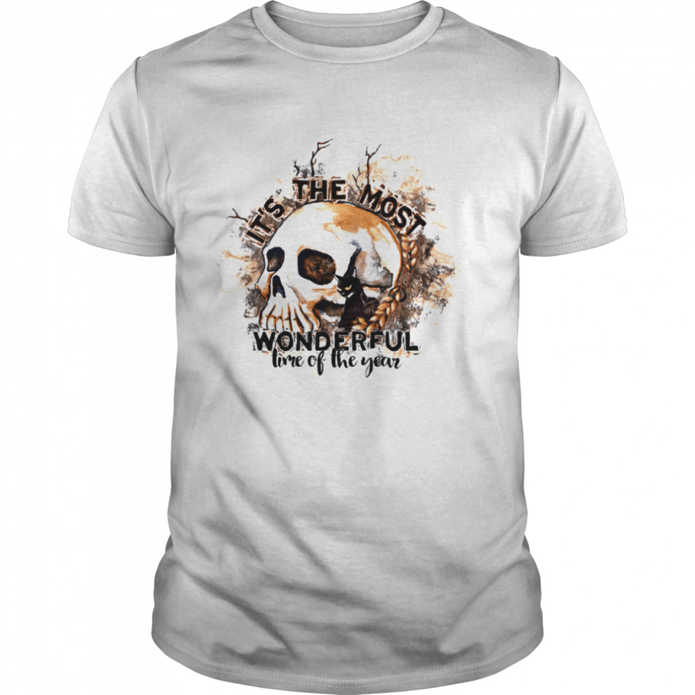 It's The Most Wonderful Time Of The Year Skeleton Skull Cat Black Halloween shirt