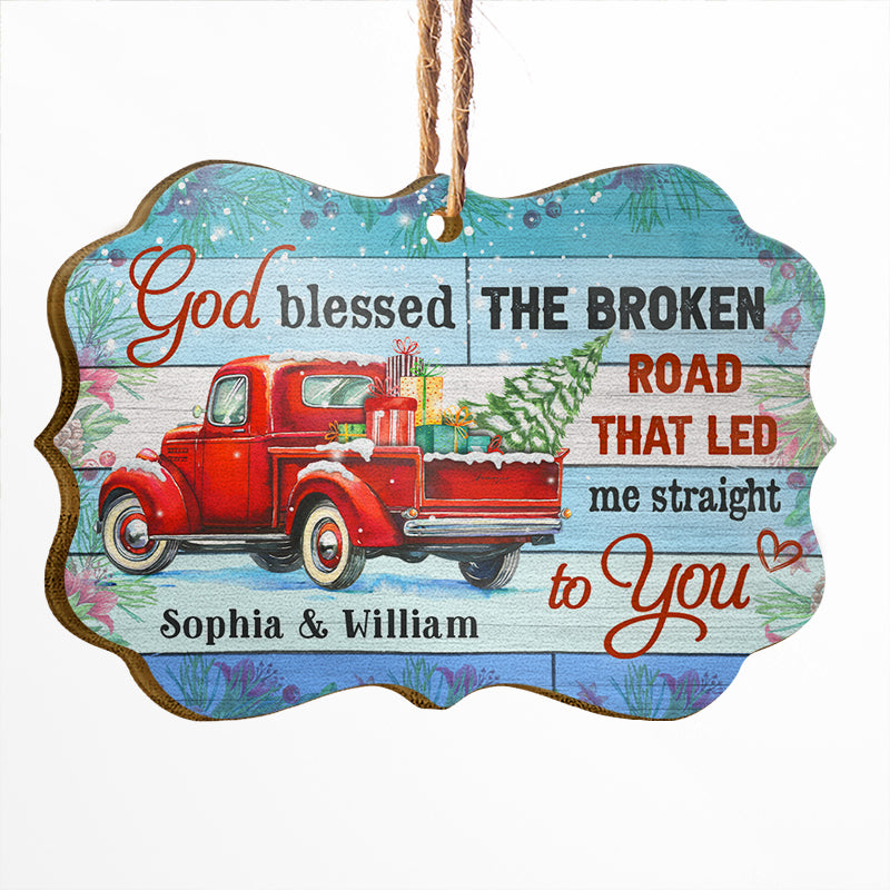 God Blessed The Broken Road Couple  Christmas Gift Red Truck Aluminum Ornament