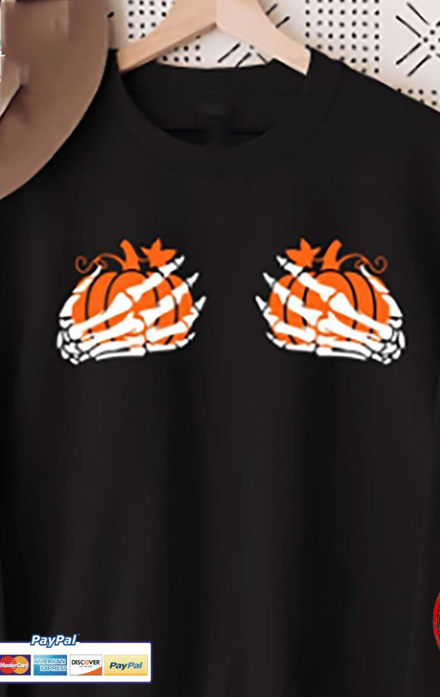 Pumpkin Boobies Skeleton Hands Halloween shirt