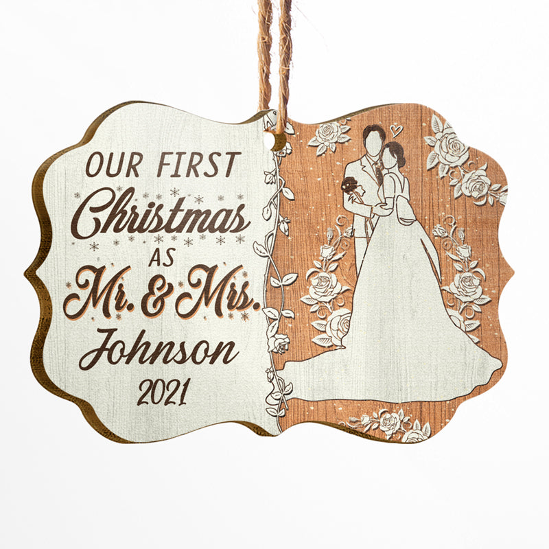 Wedding Couple Our First Christmas Gift For Couple Custom Name Aluminum Ornament