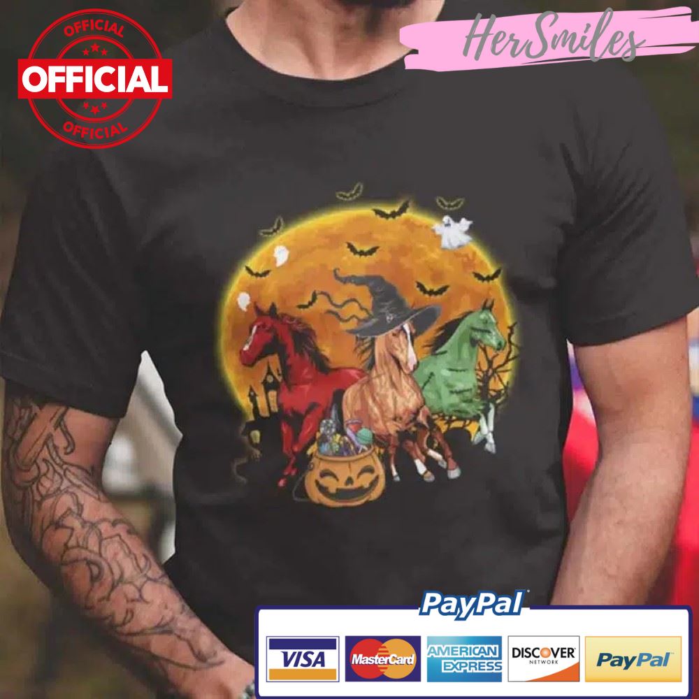 Horse Witch Horse Satan Horse Zombie Blood Moon Halloween Pumpkin shirt