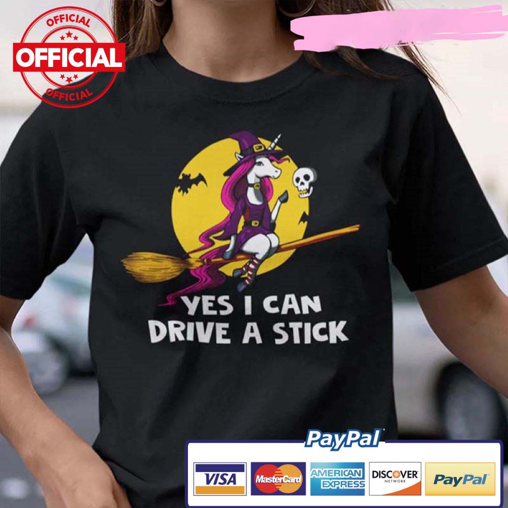 Unicorn Witch Halloween Skullcap Moon Yes I Can Drive A Stick  shirt