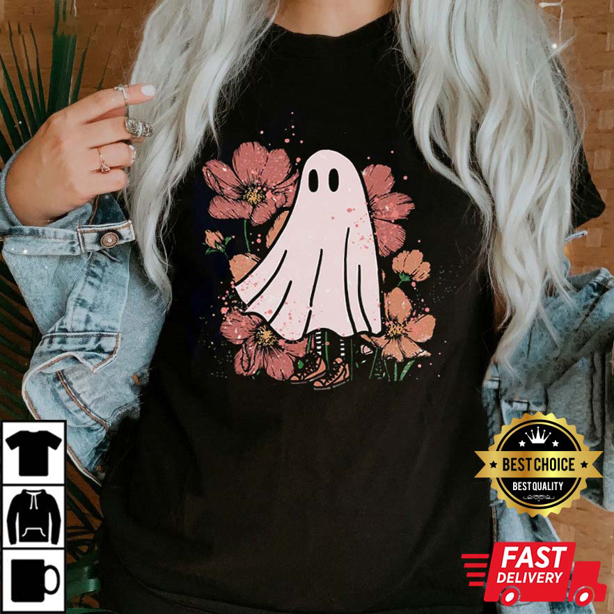 Vintage Floral Ghost Halloween T-Shirt