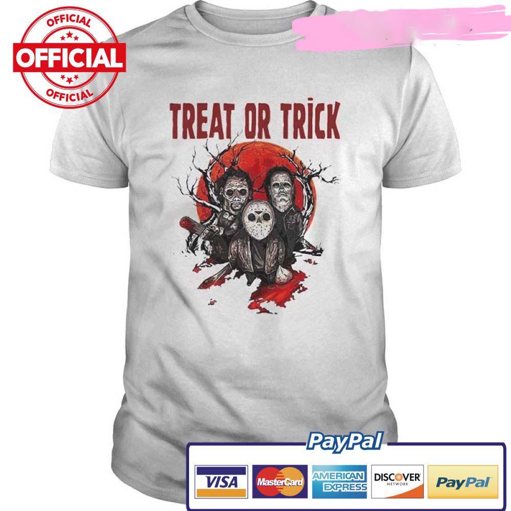 Treat Or Trick  Michael Myers And Freddy Krueger And Jason Voorhees Halloween Moon blood  shirt