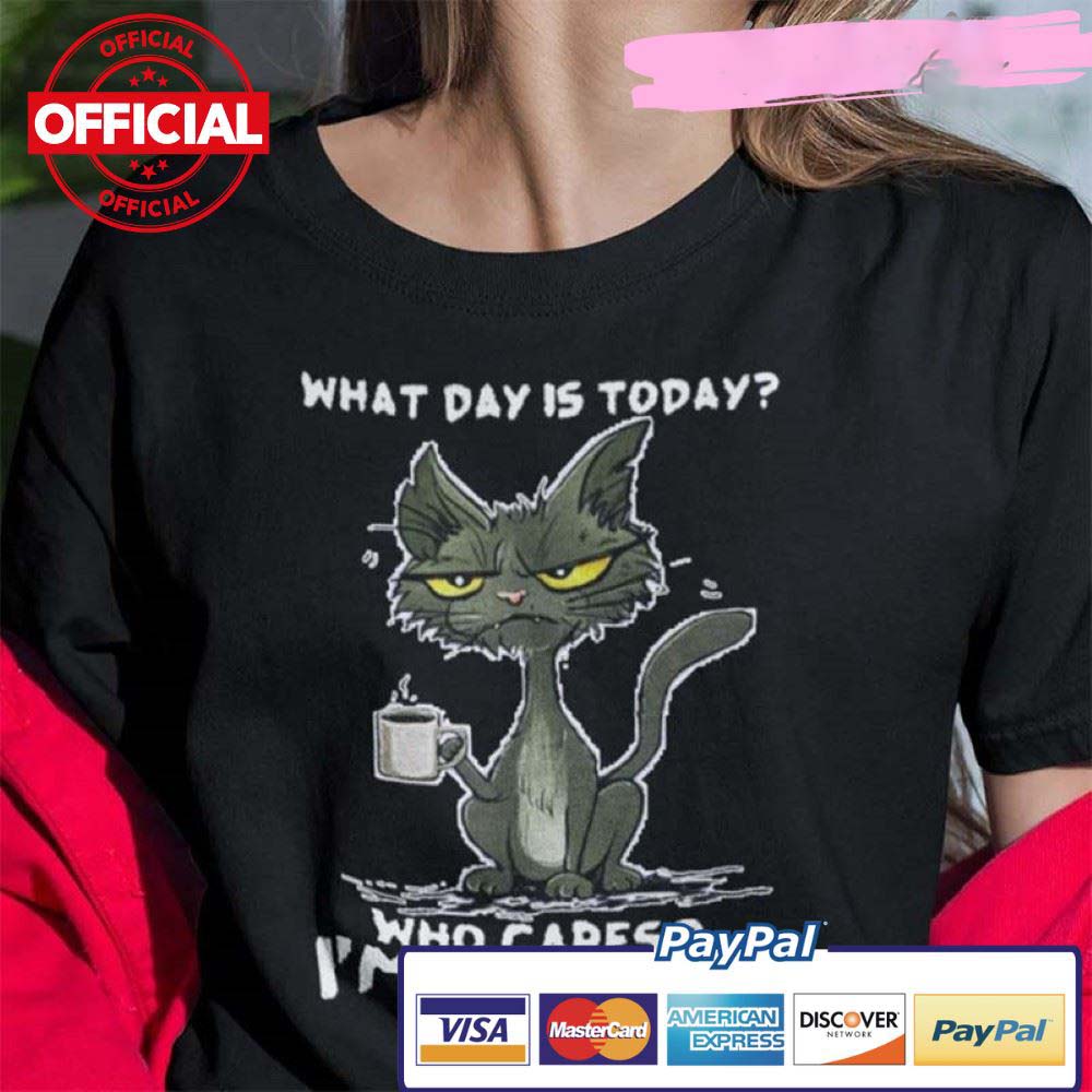What day is today who cares im tired cat mug coffee Halloween shirt