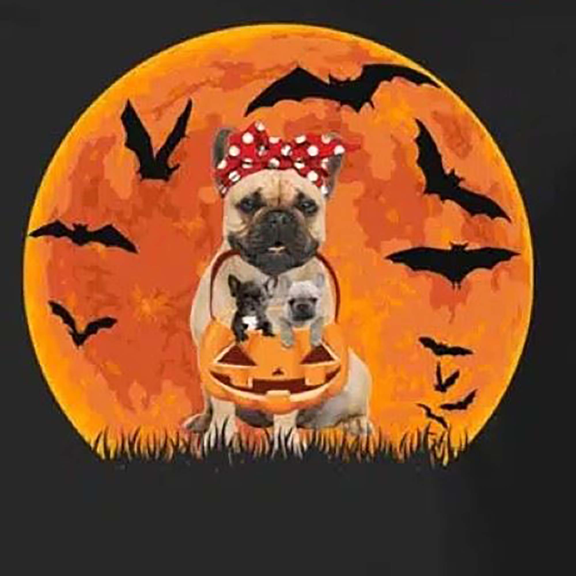 Frenchie Mom With Frenchie Puppies Blood Moon Pumpkin Bat Halloween shirt