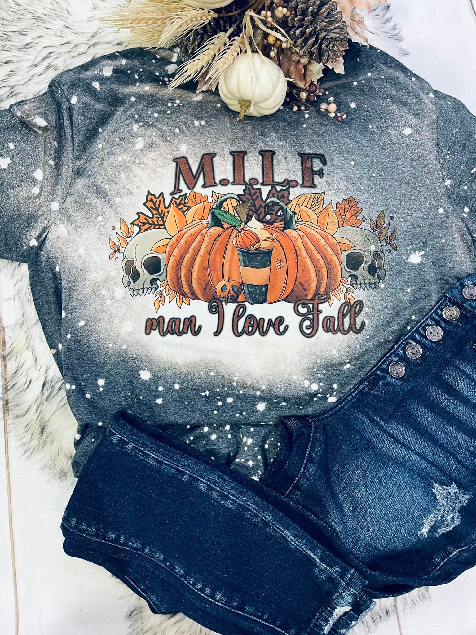 M.I.L.F Man I Love Fall Pumpkin Skullcap shirt
