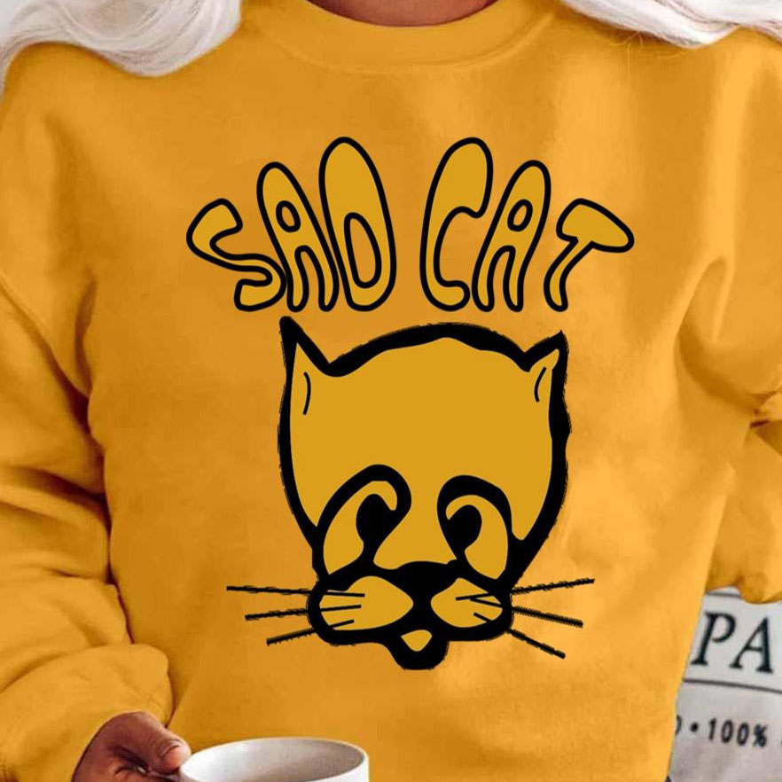Cartoon Design Sad Cat In Grunge shirt