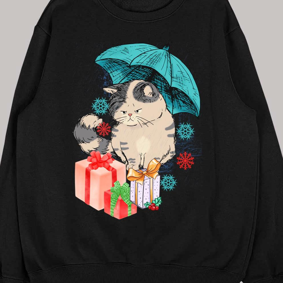 Christmas Presents Sad Cat In Grunge shirt