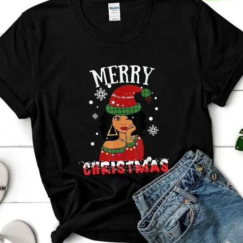 Black African American Merry Christmas Santa Hat shirt