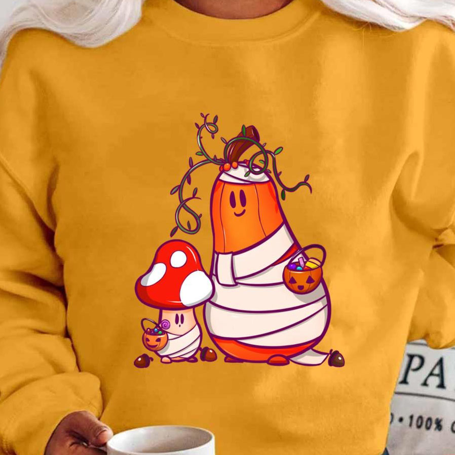Pumpkin And Mushroom Dressed Up As Mummy Go On A Halloween Candy Hunt Thanksgiving shirt 3 Pumpkin And Mushroom Dressed Up As Mummy Go On A Halloween Candy Hunt Thanksgiving shirt