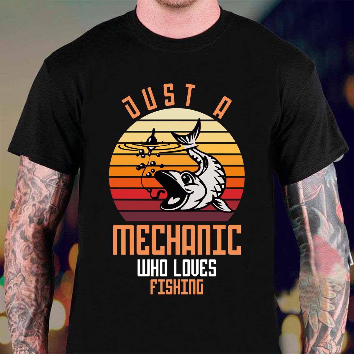 Get Fishing Just A Mechanic Who Loves Fishing Sunset Vintage shirt